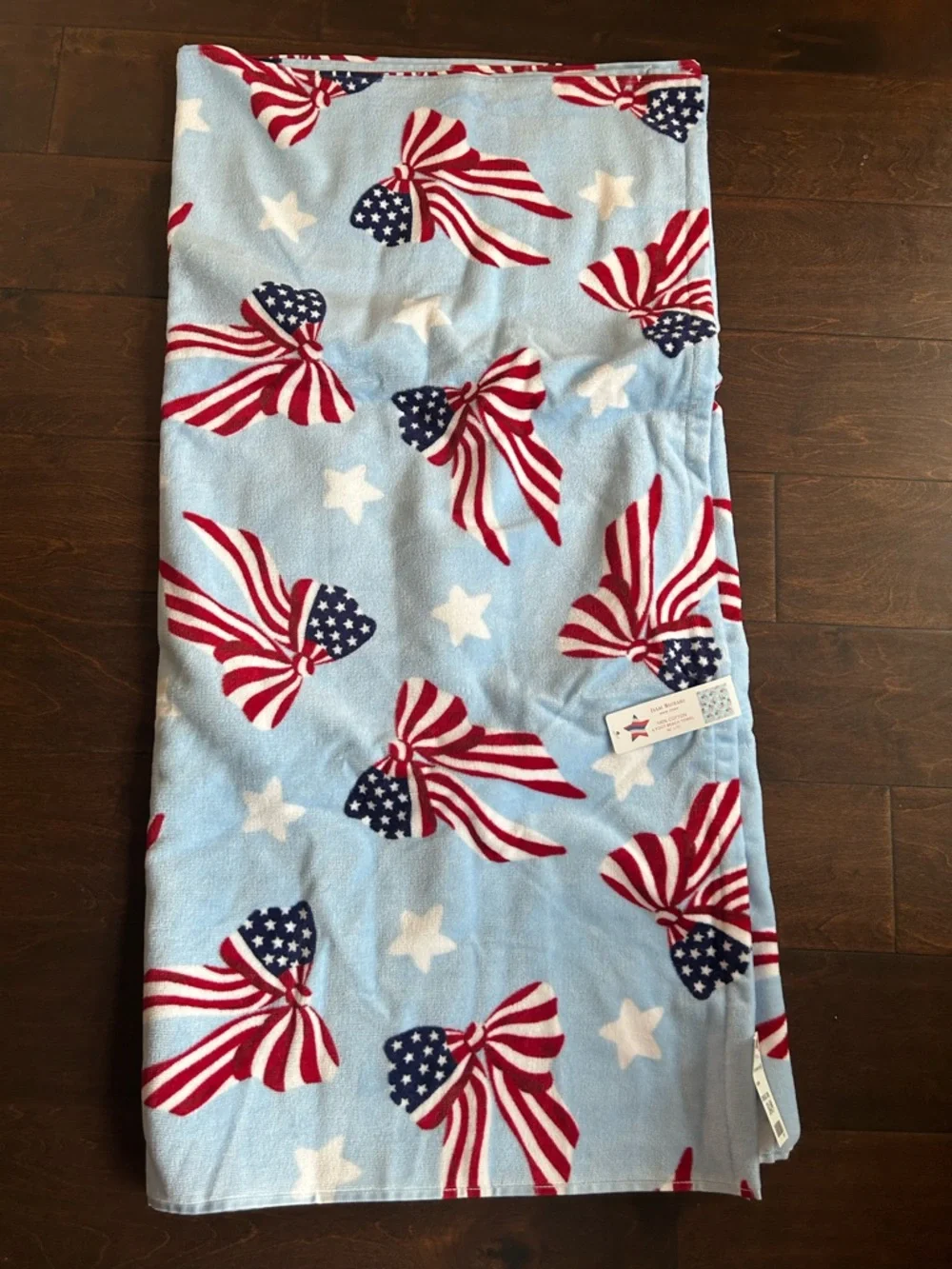 Isaac Mizrahi Beach Towel Americana Flags July 4th Cotton Blue red Bows 36”x72”